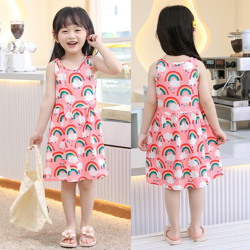 Summer Korean-style unisex children's printed milk silk A-line dress, children's spaghetti strap dress, girls' dress