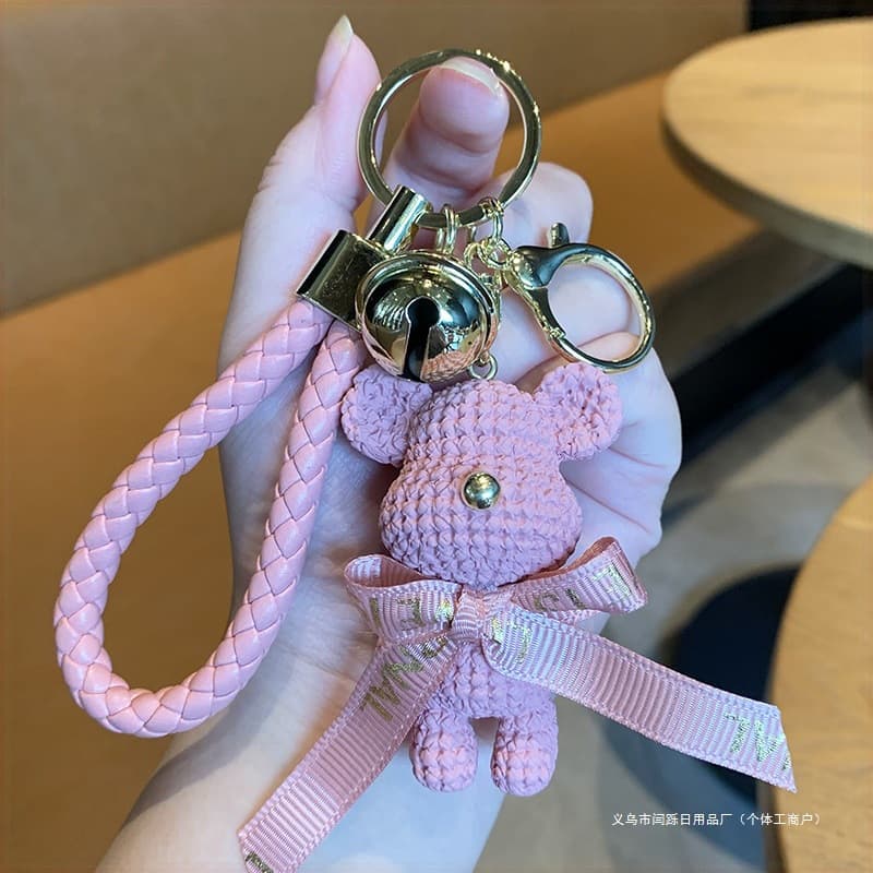 Trendy woolen bear keychain three-dimensional doll backpack pendant female cartoon bear car keychain pendant gift
