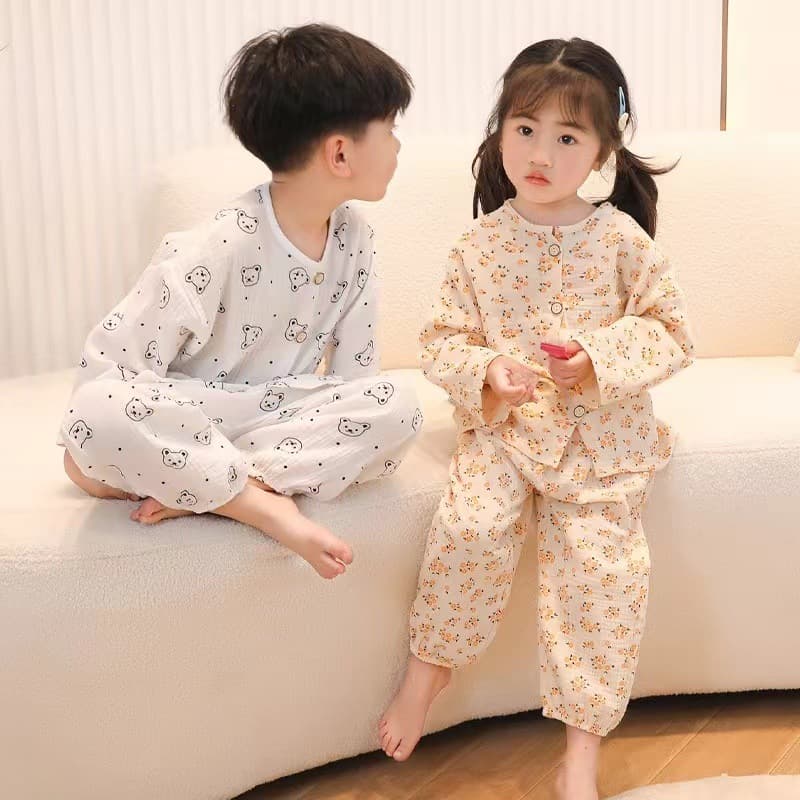 Children's Cotton Pajamas Home Clothes Cartoon Print Soft Cotton Fabric Unisex Sleepwear Sleeveless Comfortable Kids' Set