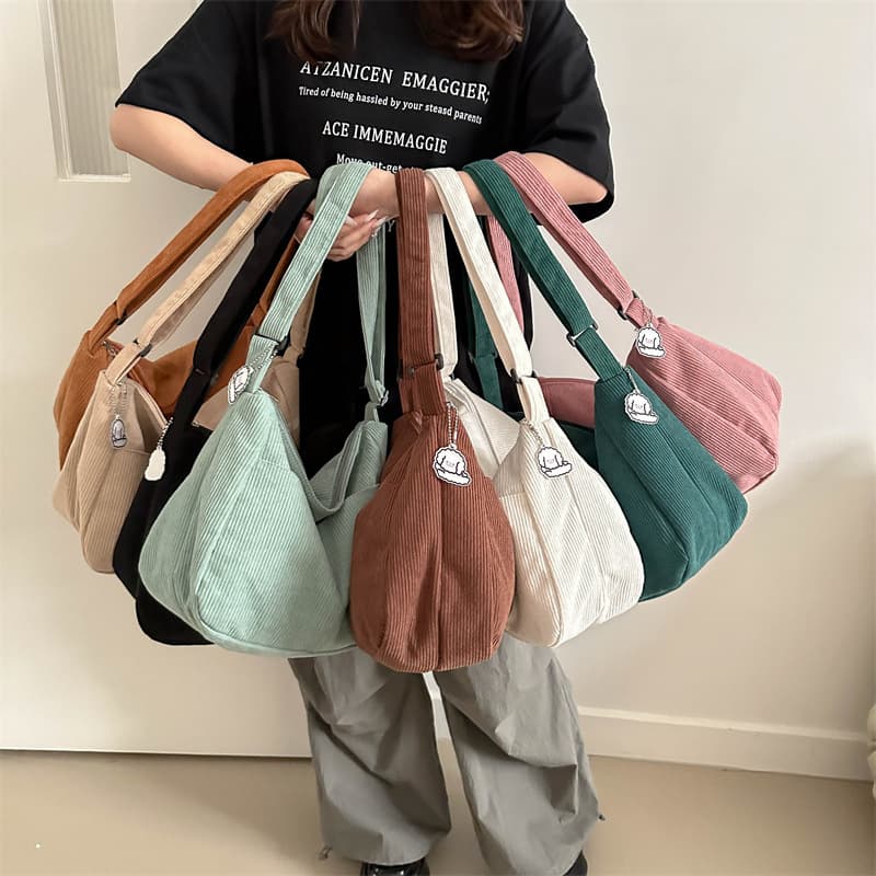 Corduroy Cloth Bag Lazy Style Simple Japanese Style Artistic Crossbody Bag Casual Korean Style Striped Velvet Cloth Shoulder Tote Bag