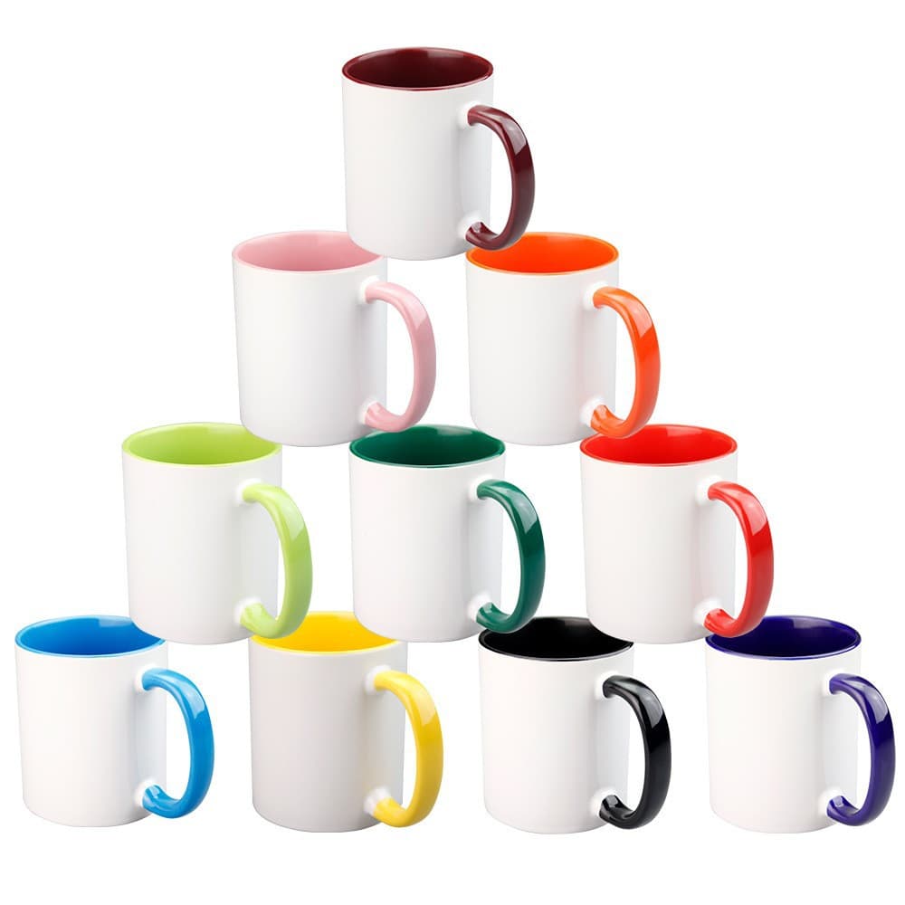 Factory Supply Dual-Color Cup Coated Cup Inner Color Handle Color Sublimation Cup Heat Transfer Mug