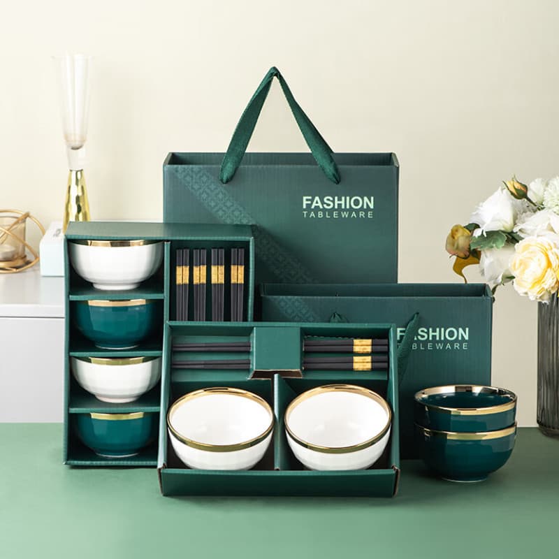 Gift bowl and chopsticks set, ceramic light luxury bowl set, color box, gift box for customer annual meeting, employee welfare souvenir