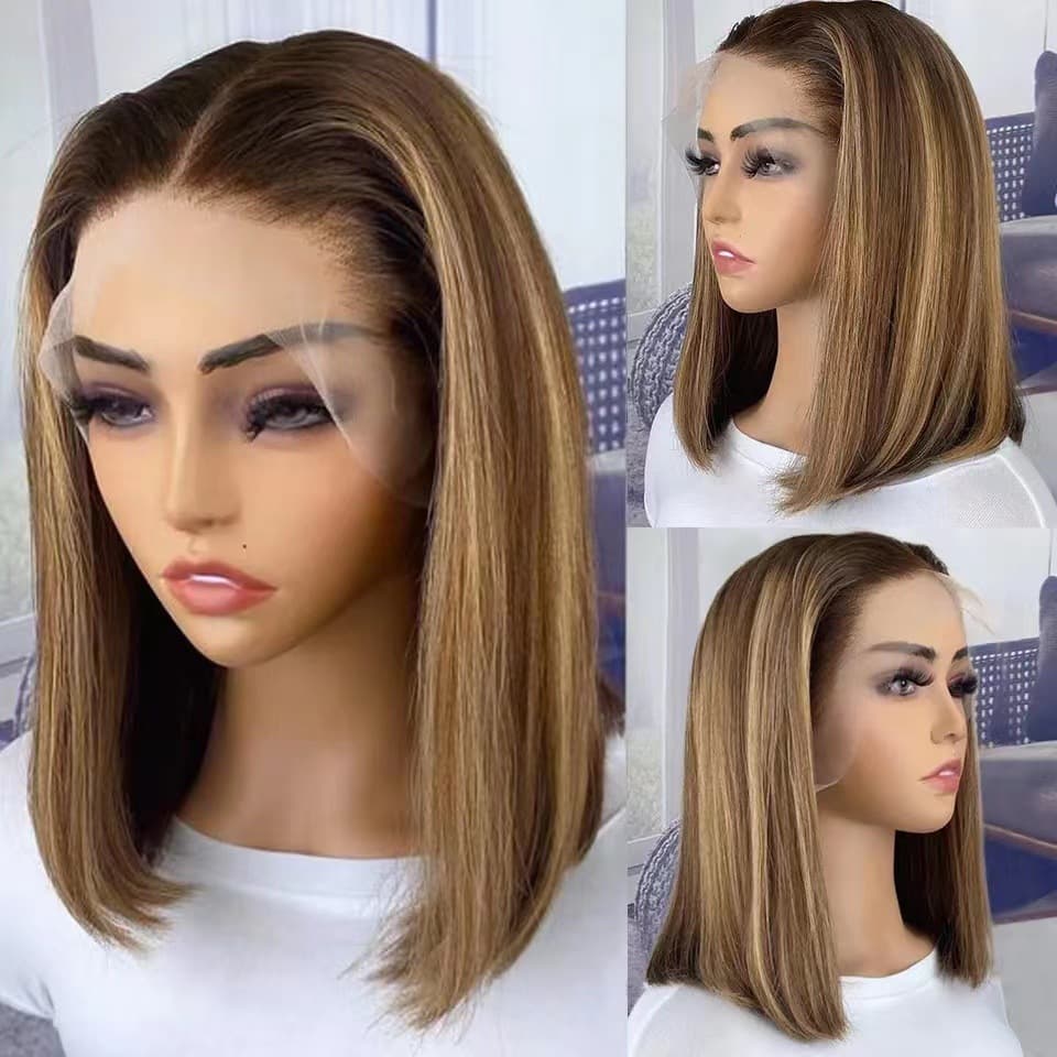 12A Vietnam Bone Straight Bob Human Hair Wigs Front Lace Wig Cap