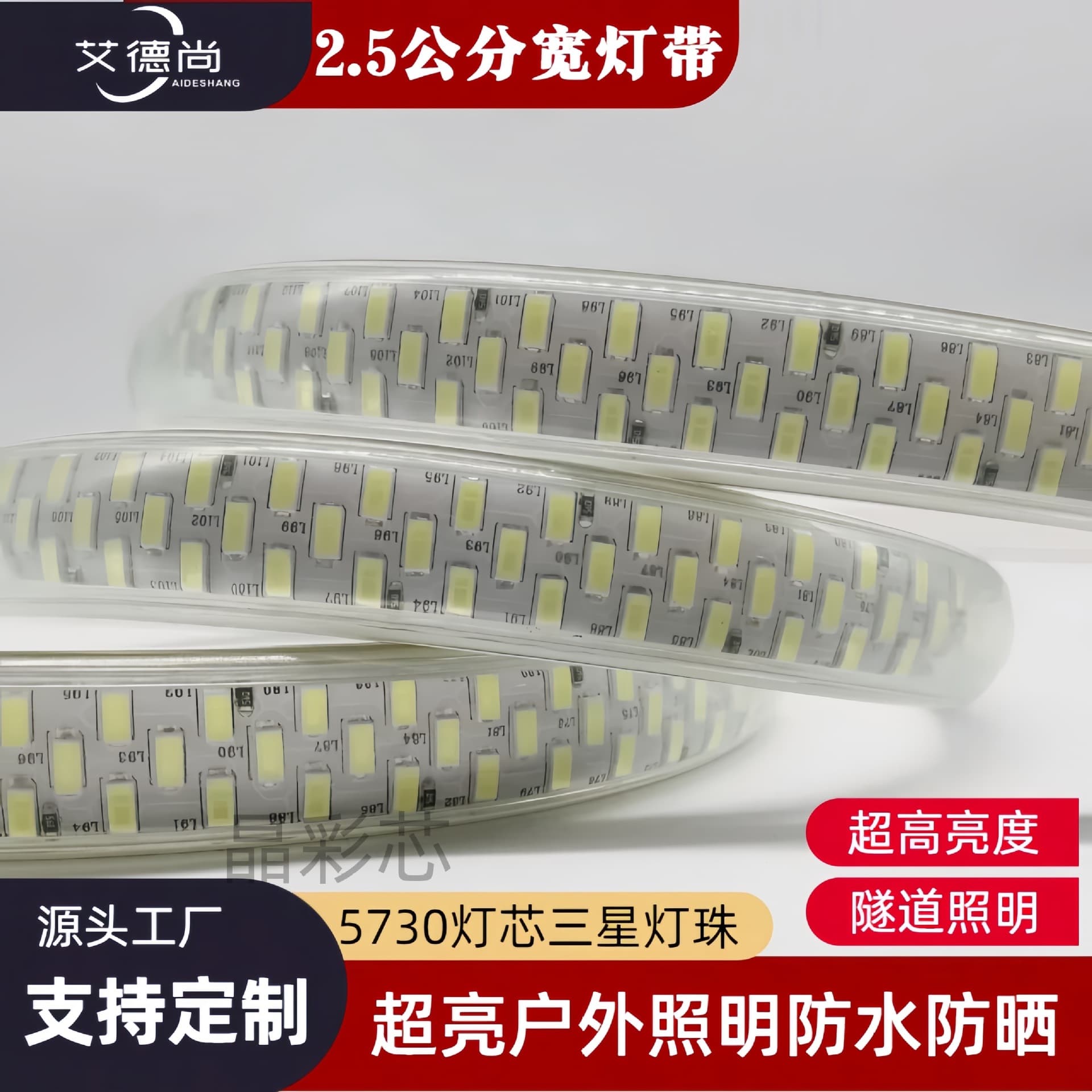 220V High Voltage LED Strip 5730 Large Beads Waterproof for Building Outline Decoration, Home Ceiling Lighting