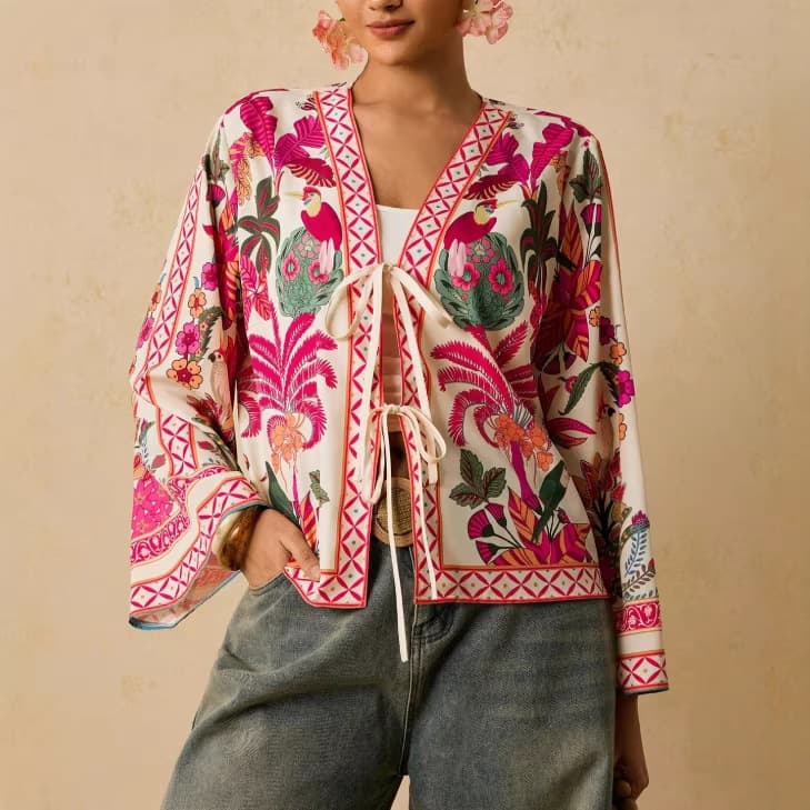 Cross-border Amazon AliExpress 2025 Fall/Winter New Fashionable Printed Cardigan Jacket for Women