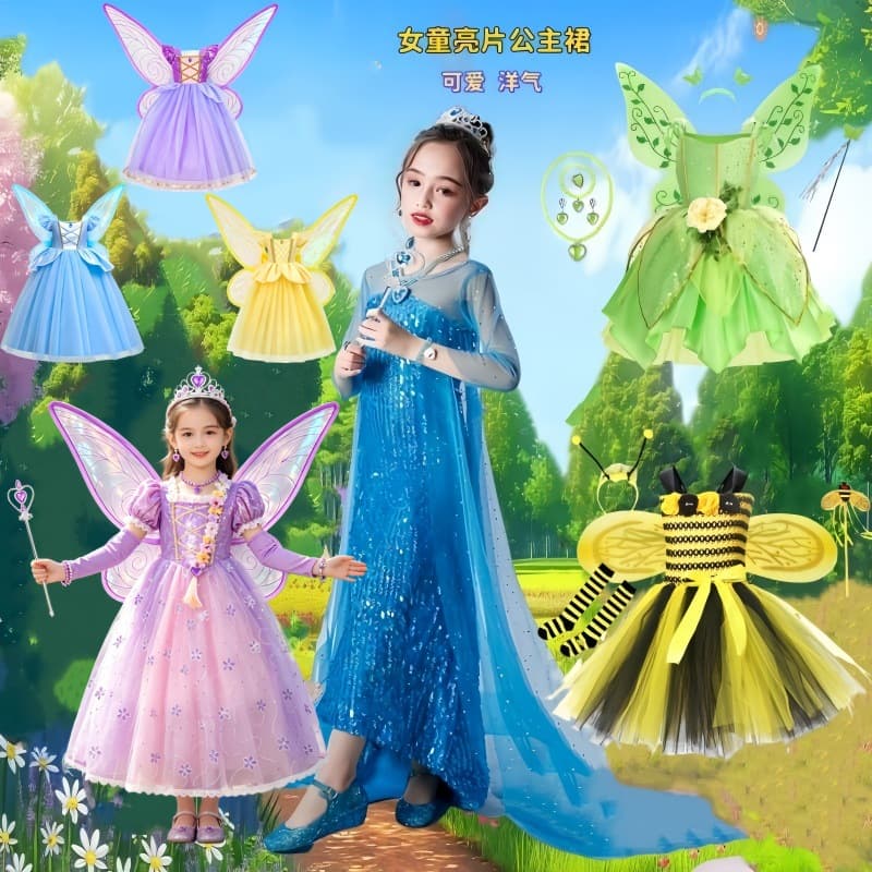 Elsa Princess Dress Long Sleeve Birthday Dress Children's Day Ice And Snow Fairy Tale Dress for Girls Children's Clothing