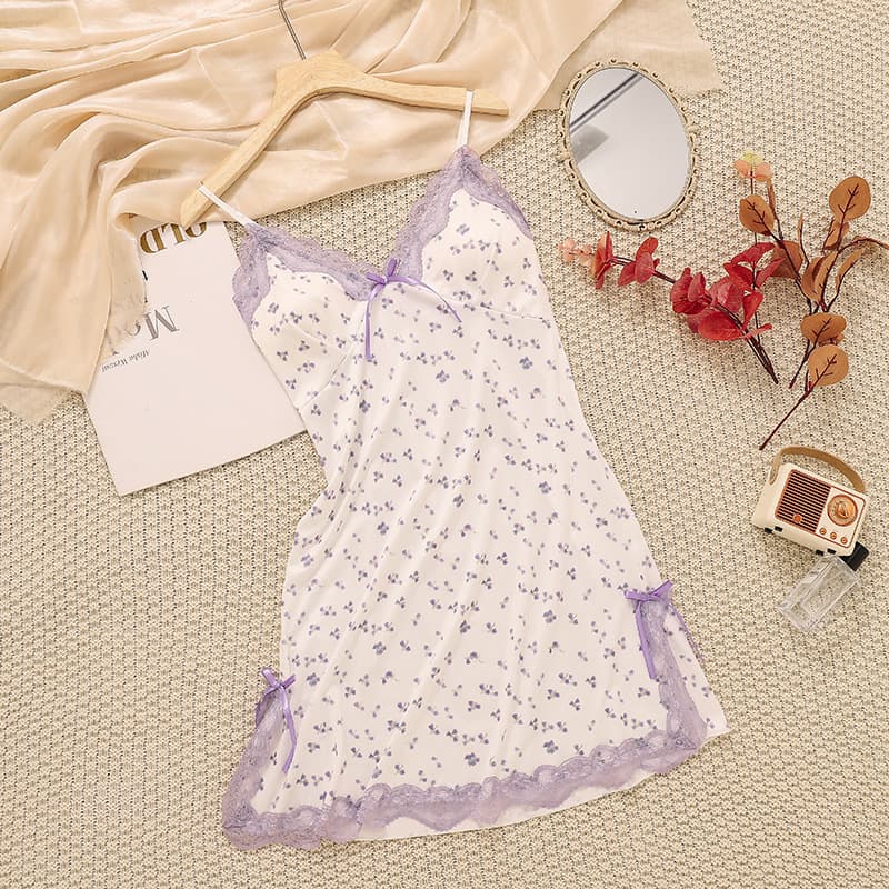 Summer Sexy Low-Cut V-Neck Floral Print Camisole Dress for Women, Lace Trim, Pure Desire Style, Bodycon Short Dress