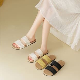 Woven Sandals for Women 2026 New Summer Outdoor Flat Slide Sandals for Dresses Beach Casual