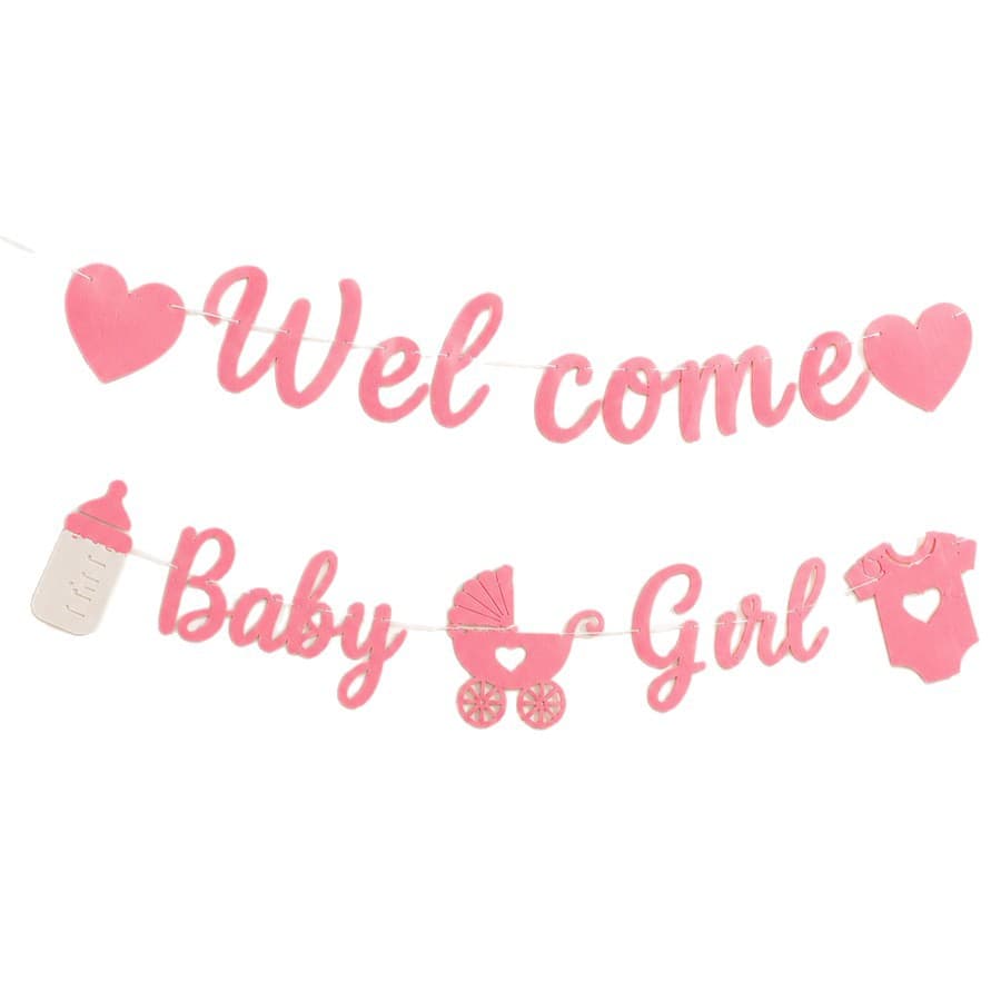 Welcome Baby Girl Banner Pink Felt Baby Girl Baby Shower Decoration Supplies