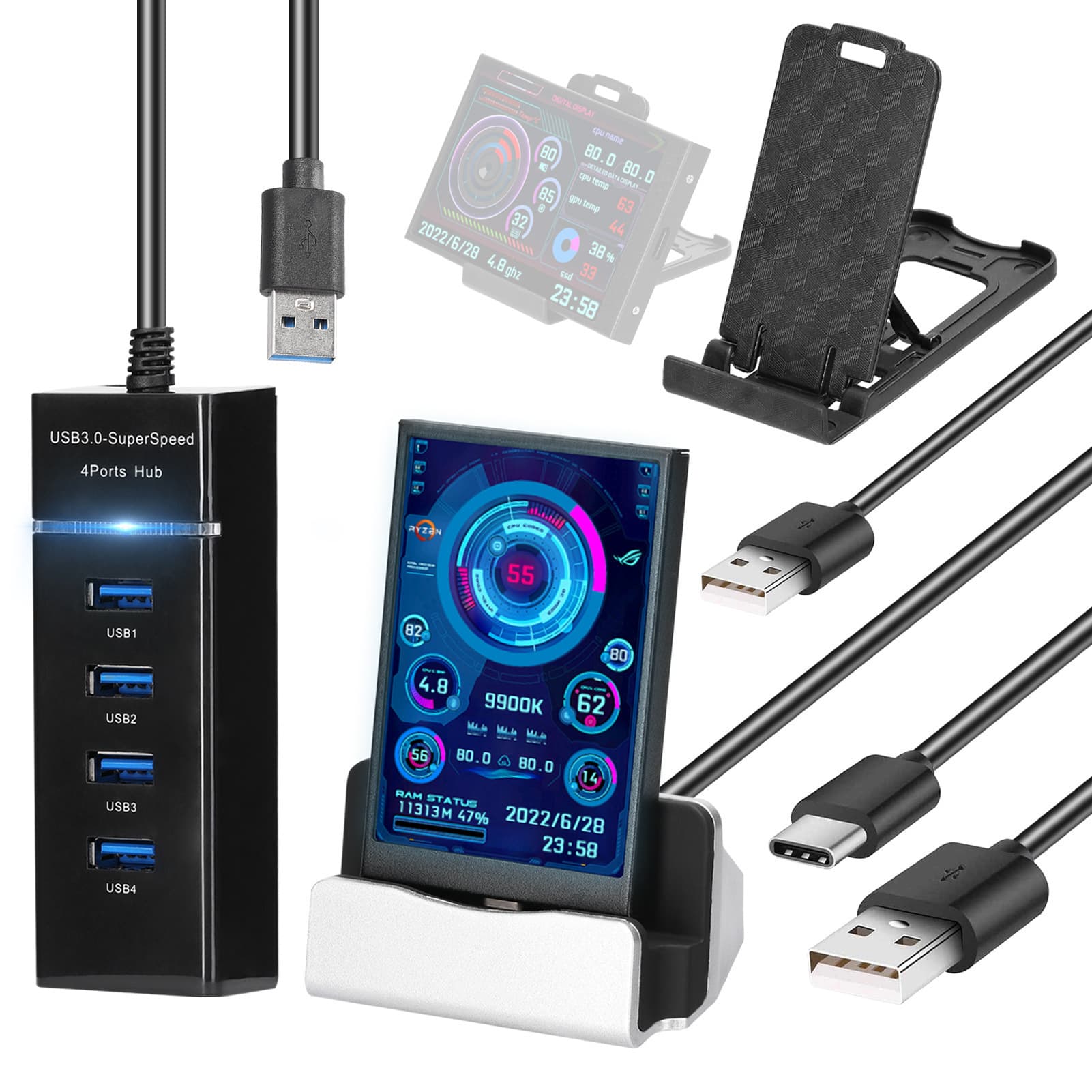 3.5-inch computer small secondary screen IPS full viewing angle USB chassis computer monitoring USB secondary screen AIDA6 free spot