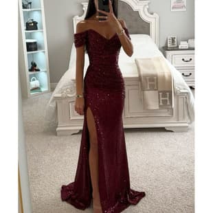2026 New European and American Party Sequin One-Shoulder Slit Dress INS Casual Fashion Dress for Women