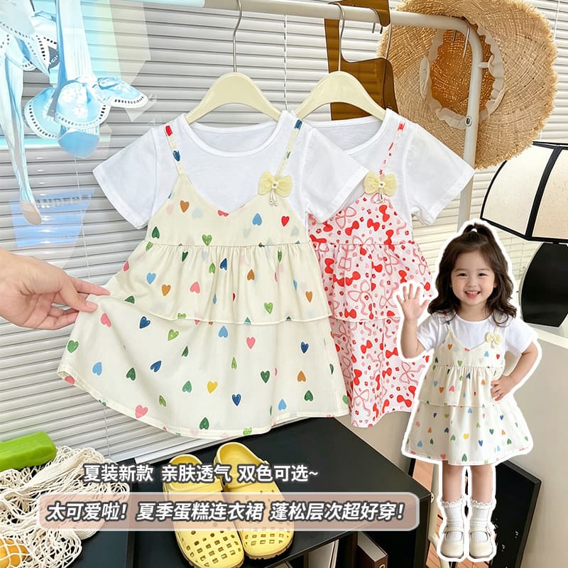 Girls Dress Summer 2026 New Style Baby Fashionable Two-Layer Cake Dress Toddler Kids Princess Dress