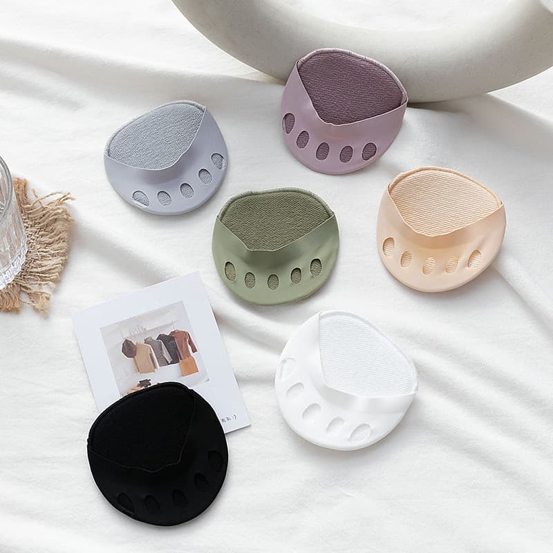 Foot pad for women, front sole toe socks, invisible split-toe half socks, summer ice silk open-toe fish mouth sandal half-size pad.