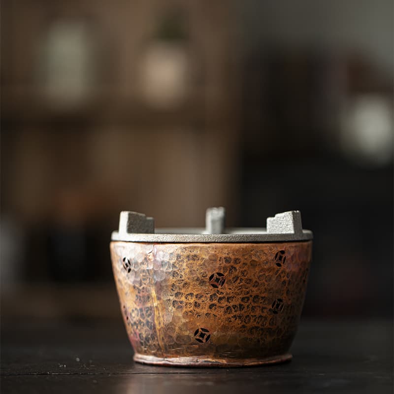 Hammered Copper Alcohol or Charcoal Stove for Home Tea Room Use, Multi-functional Tea Warmer and Brewer