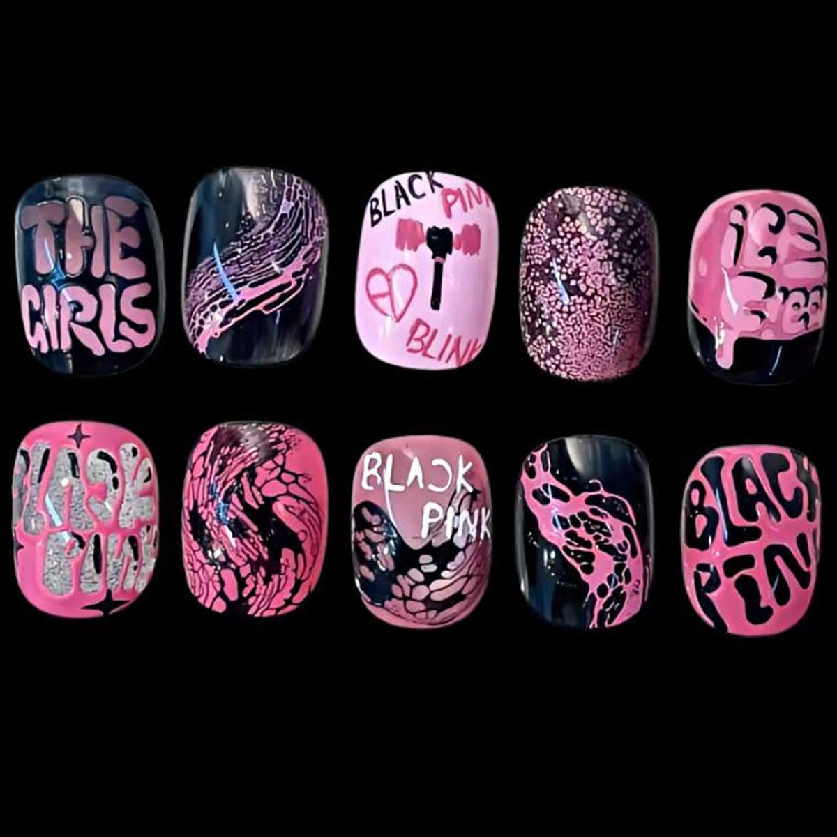 Creative blackpink support wearing nails pure handmade y2k short manicure patches removable fake nail patches