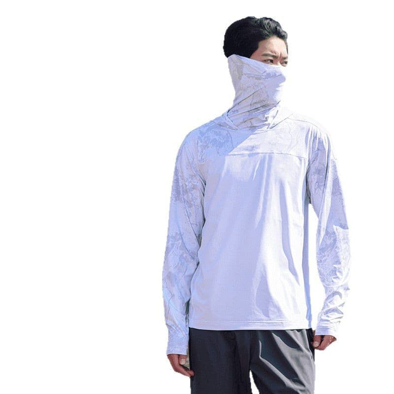New Men's Mesh Ice Silk Sun Protection Shirt, Summer Ultra-Thin Camouflage Face Cover, Breathable Quick-Dry Fishing Clothing