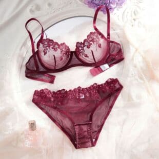 Cross-border Hot Selling French Lingerie Embroidery Sheer Lace Lingerie Set Thin Sexy Seduction Flirting Sexy Lingerie