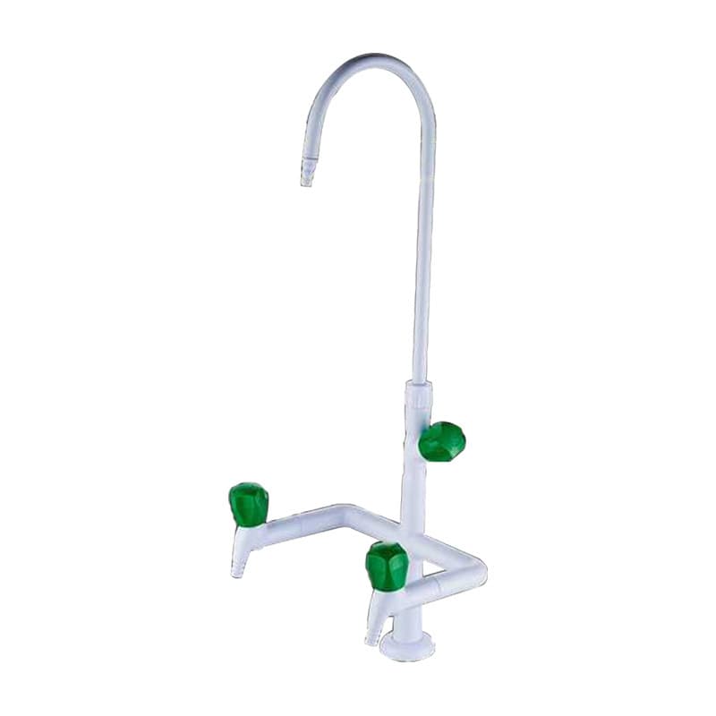 Testing lab equipment triple three-way faucet for chemistry, biology lab water spout, laboratory use.