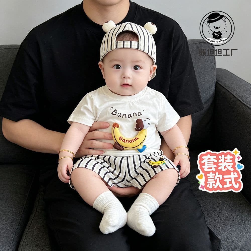 Baby casual suit summer thin baby banana short-sleeved shorts two-piece set boys and children cartoon summer clothes