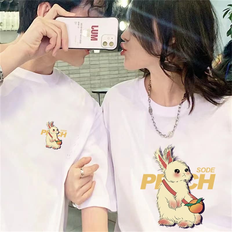 Cotton Short Sleeve Couple Matching T-shirts Unisex Versatile Shoulder Print Animal Pattern Comfortable Casual Top for Summer