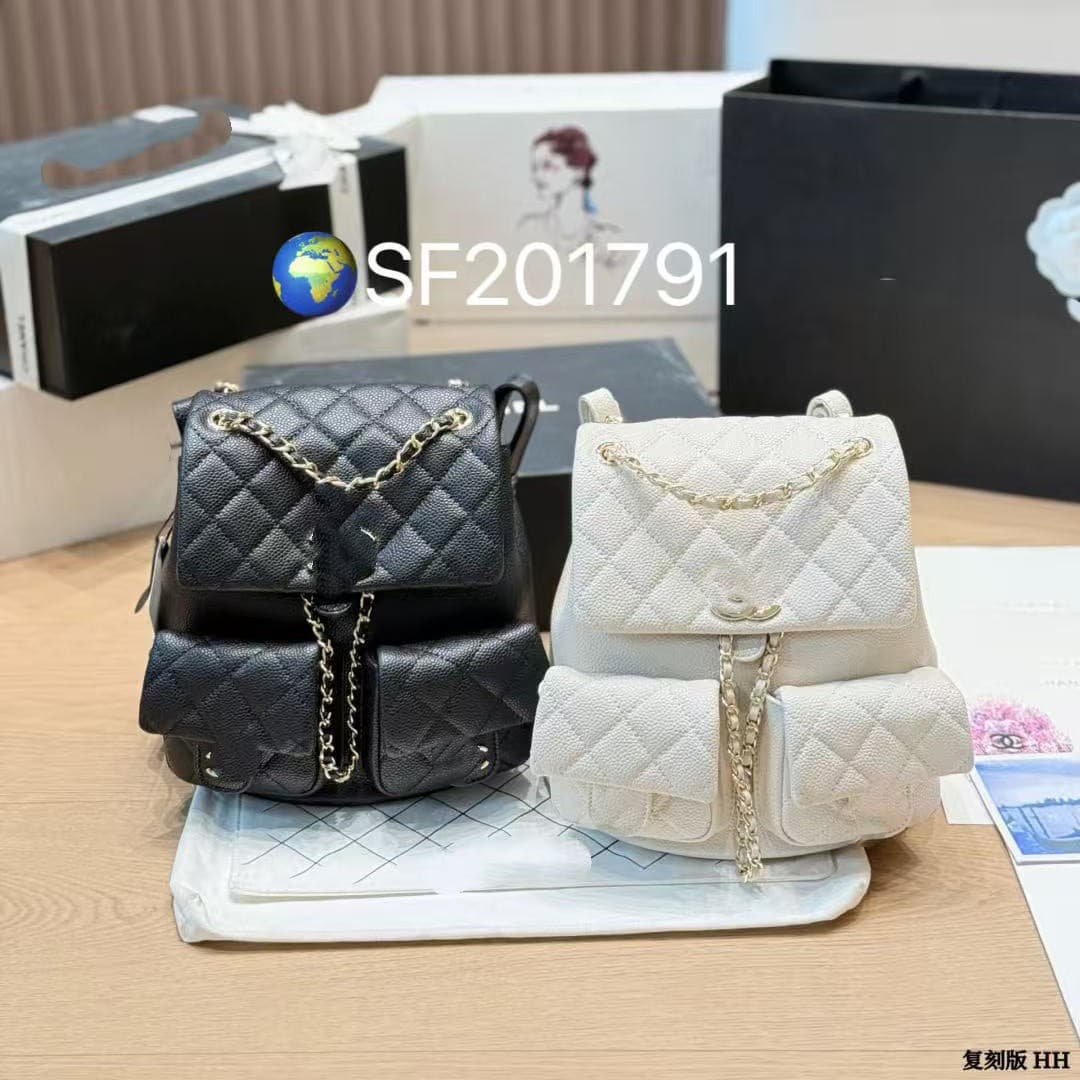 Sheepskin Mini Backpack in Chanel Style 24p Caviar Leather Frog Quilted Backpack Travel Bag for Women