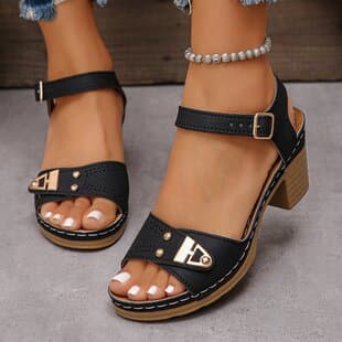 European and American Chunky Heel Sandals Women Outdoor 2024 Summer New Chunky Heel Plus Size High Heel Sandals Women Foreign Trade Casual Comfortable
