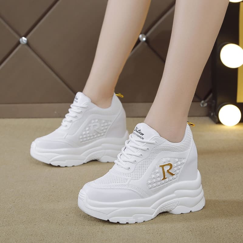 Inner height-increasing white shoes for women 2026 spring new soft-soled versatile mesh shoes sports casual shoes mesh breathable women's shoes