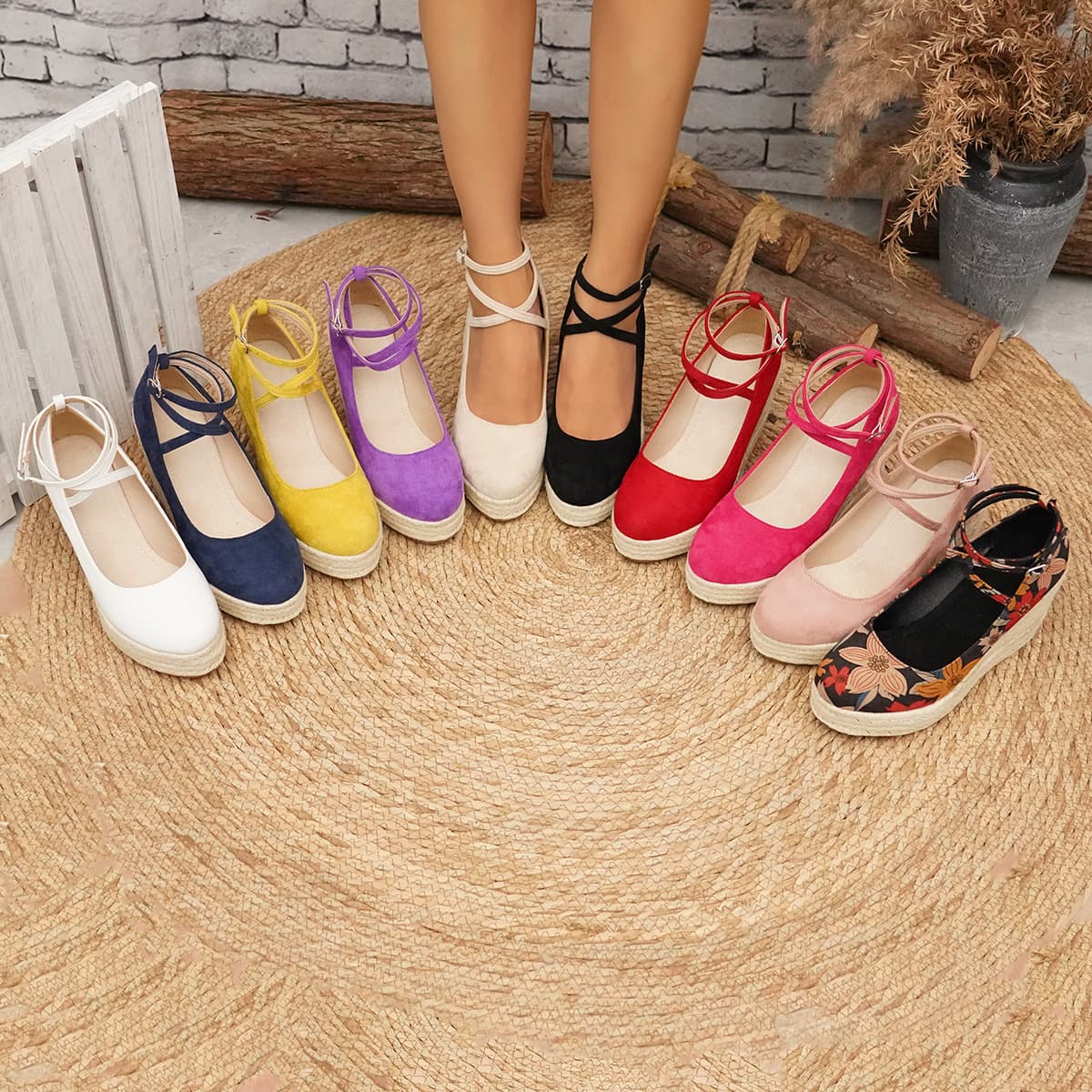 Fashion Women's Sandals New Toe-Covered Wedge Heel Sandals Thick Platform Espadrille Ankle Strap Sandals