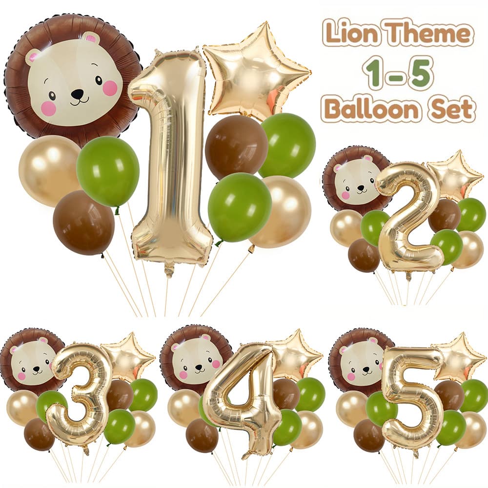 Jungle theme animal lion aluminum film balloon set children's birthday party decoration 32-inch platinum number arrangement