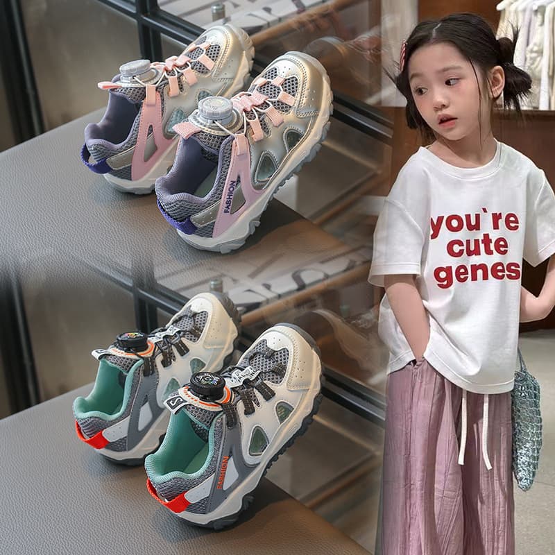 Rotating Buckle Children's Sports Shoes 2026 Spring and Summer New Style Boys and Girls Hollow Breathable Sports Sandals Outdoor Casual Shoes