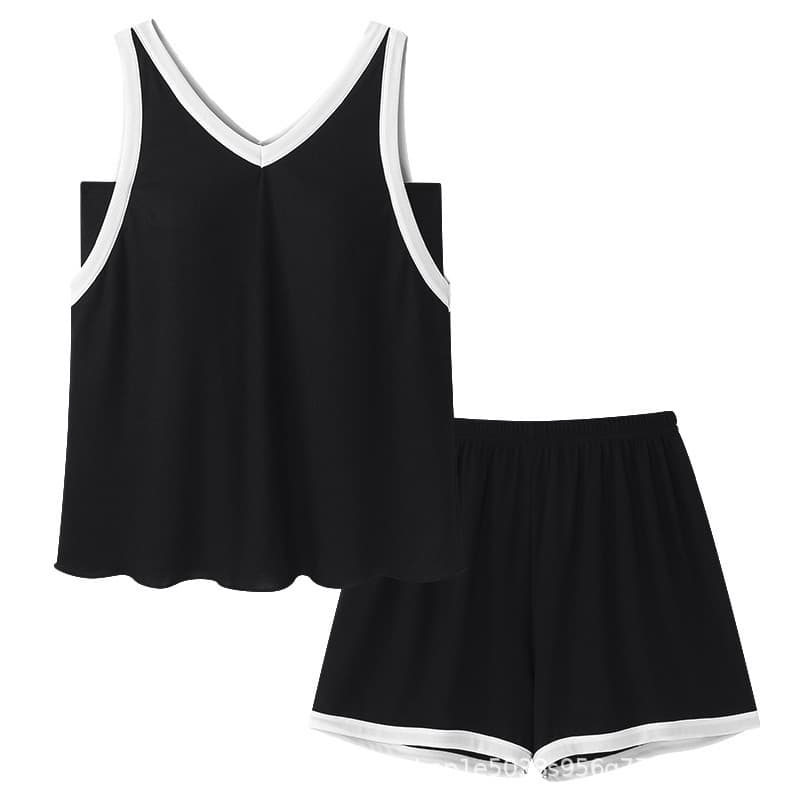 New Cross-Border Summer Pajamas Homewear Set with Built-in Pads, Ribbed Sleeveless Tank Top and Shorts for Women, Suitable for Outdoor Wear
