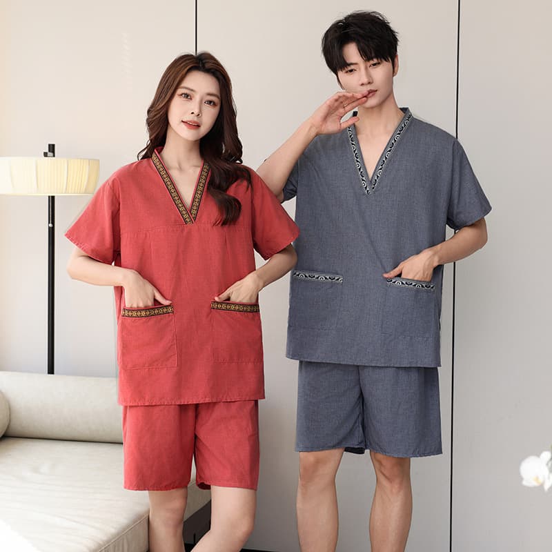 Mi Zhu Ramie Cotton Sauna Suit Women Couples Large Size Men's Sauna Suit Foot Spa Bath Massage Bathrobe Homewear Pajamas