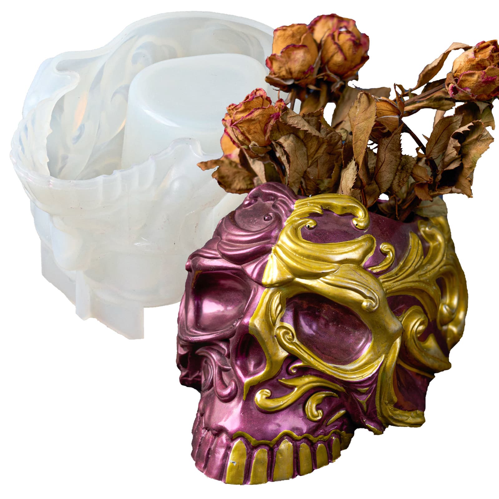 diy crystal glue mold creative three-dimensional skull candlestick makeup storage box jewelry ornaments silicone mold