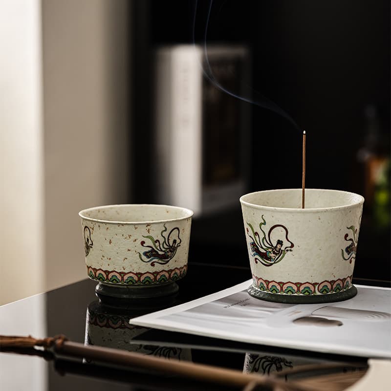 Dunhuang Flying Lady Incense Burner Retro Ceramic Thread Incense Plug Base Vertical Incense Holder National Trend Cultural and Creative Aromatherapy Furnace Ornaments