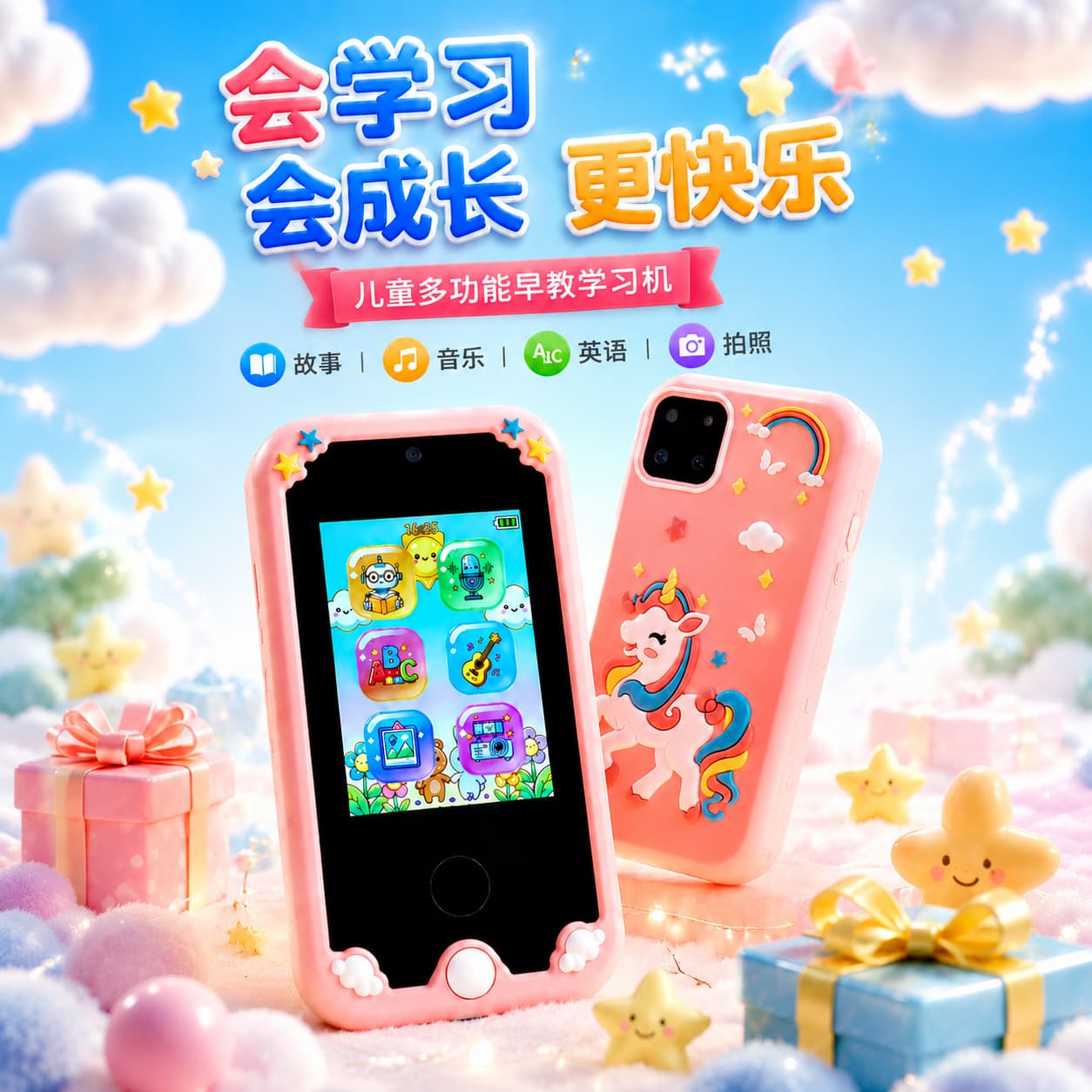 Cross-Border Bestseller Children's Early Learning Machine, Chewable, Touchscreen, Dual Camera, Educational Phone Toy, Learning Device