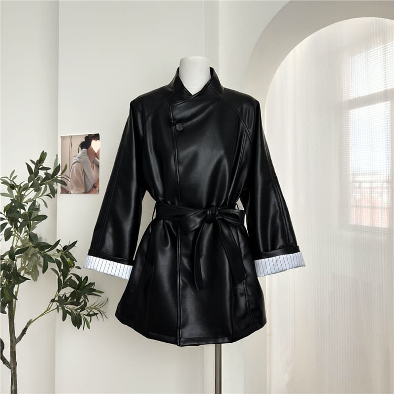 Women's Black Leather Jacket, High-End Feel 2025 New Arrival Autumn Cool and Edgy Style Elegant Super Stylish Mid-Length Jacket