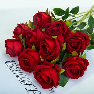 Artificial Rose Single Stem Valentine's Day Home Wedding Faux Flower Fabric Velvet Rose
