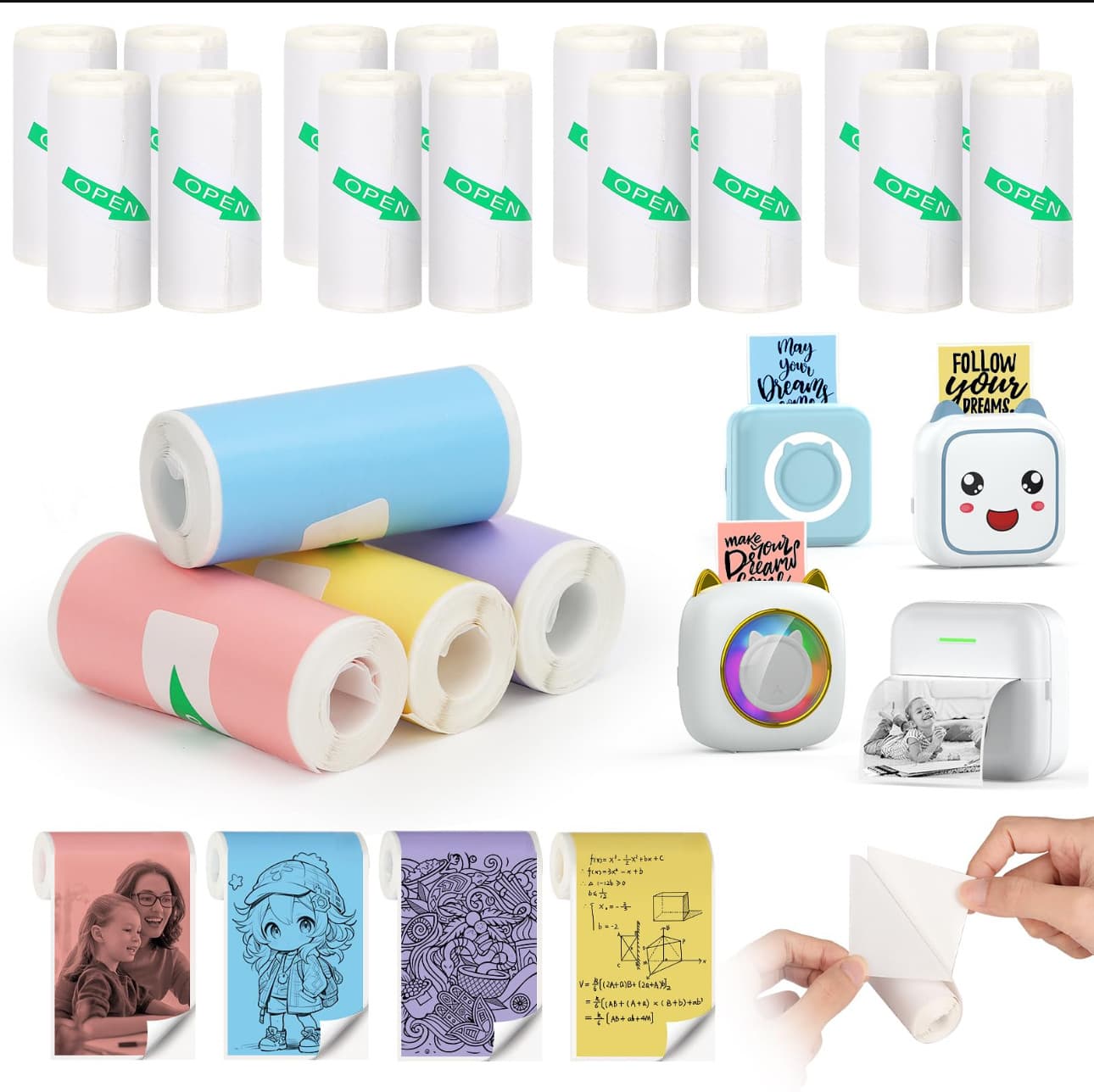 Thermal Adhesive Sticker Paper for Wrong Question Printer, 57X25mm Colorful Correctable Sticky Printable Paper