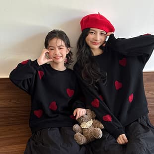 New Year Family Matching Outfit for 3 People, 2026 Spring Festival Red Heart Fleece Hoodie for Mother-Child Festive Family Set