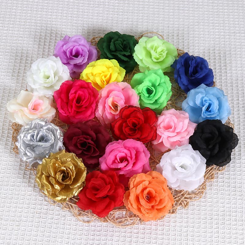 Artificial 8cm Rose Flower Head Wholesale Wedding Wall Decoration Green Plant Flower Arrangement Halloween Headwear Silk Rose Cloth Flower