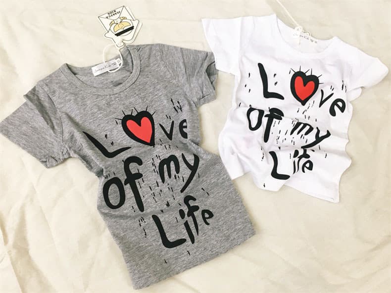 2024 Children's Korean Style Summer Girls' Fashionable Cute English Heart Print Cotton Short Sleeve T-Shirt