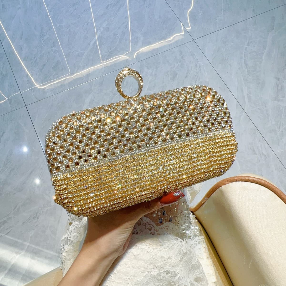 Full Drill Evening Handbag Tassel Diamond Party Wedding Dress Match Banquet Dinner Bag Rhinestone Embellished Clutch Purse