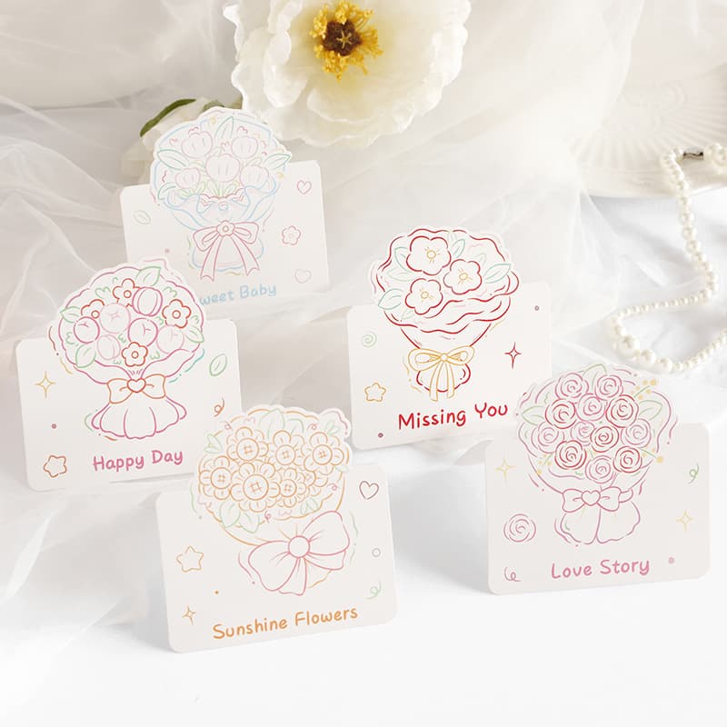 Popular Valentine's Day Bouquet Cards, Crayon Instagram Style, Double-folded Flower Cards, Universal Small Cards for Florists and Bakeries