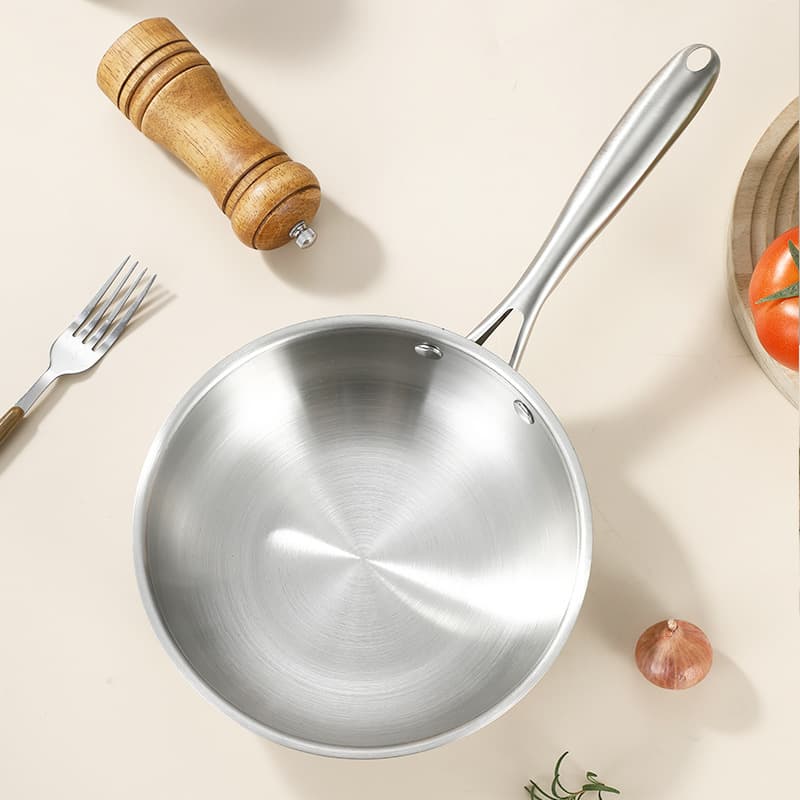Cross-Border Single Layer, Triple Steel Fry Pan Commercial and Household Thickened Stainless Steel Skillet, Coating-Free Fryer Flat Bottom