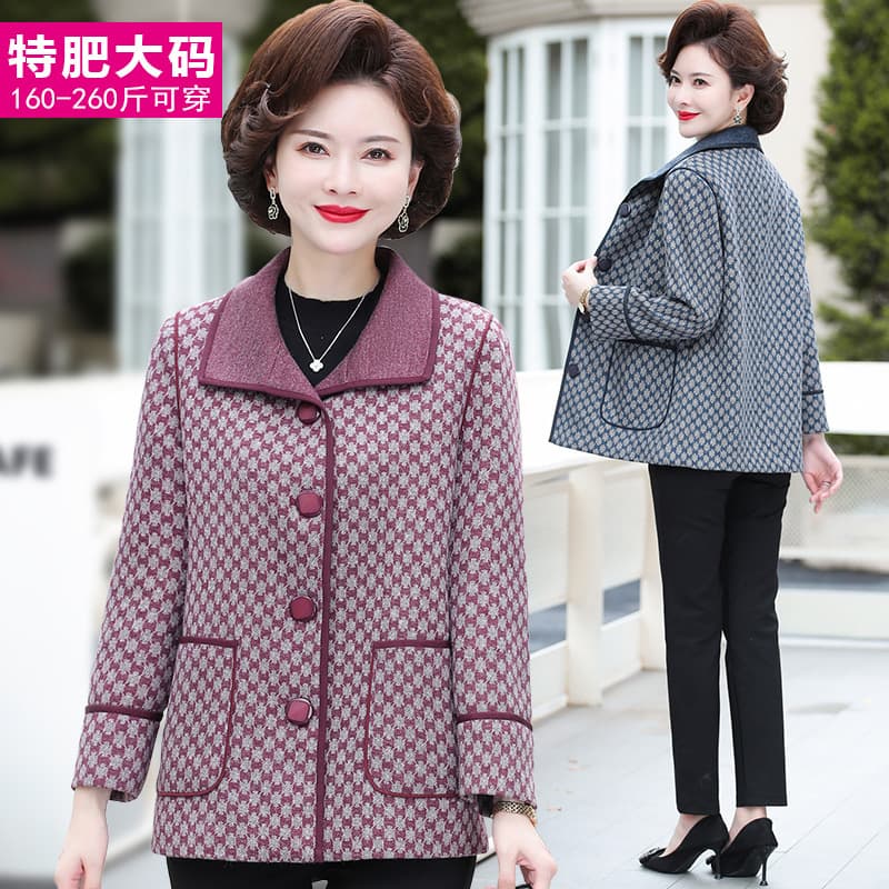 Elderly Women's Autumn Wool Coat for Grandma, Middle-aged and Older Mother's Woolen Jacket, Senior Lady's Fall and Winter Top