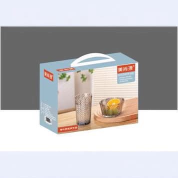 Meishangyuan Leaf Cup and Bowl Two-Piece Set HY-SYBW/L2 Smoke Gray Glass Cup and Bowl Tableware Set Handy Gift