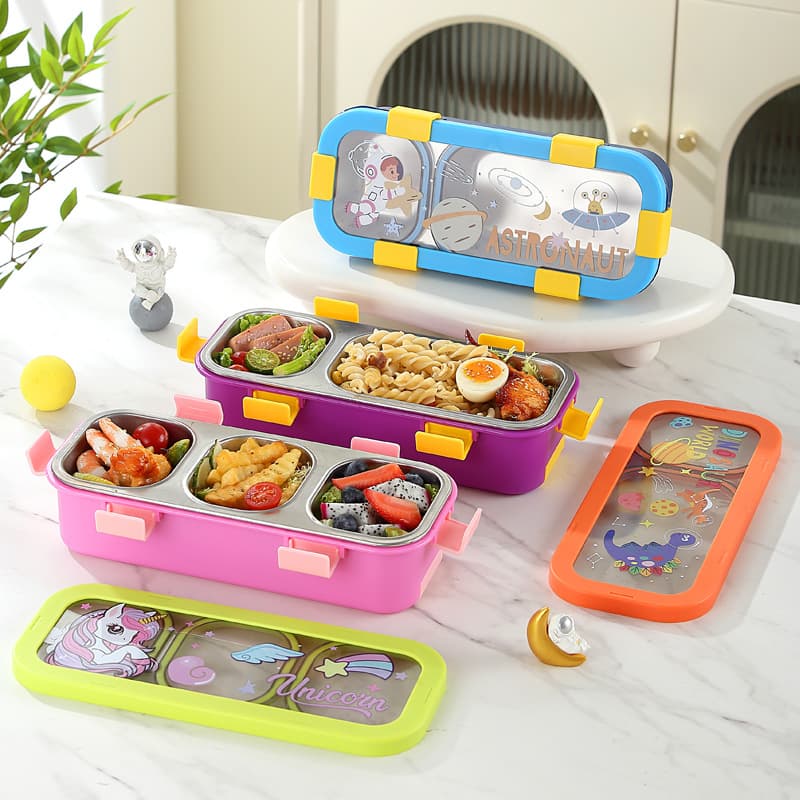 Cartoon Lunch Box for Office Workers, Plastic Bento Box, Lightweight and Portable, Children's Lunch Box with Compartments, 304 Stainless Steel Insulated Lunch Box
