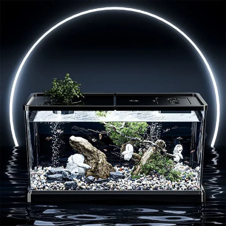 2025 New Transparent Plastic Fish Tank, Home Living Room Desktop with Light, Eco-Scape Aquarium