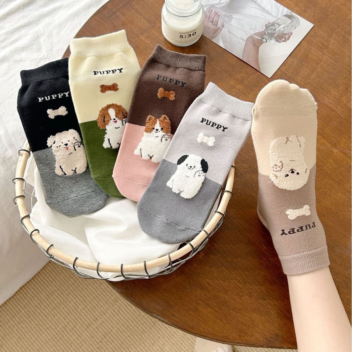 Summer Thin Socks, Cute Short Tube Breathable Bone Dog Contrast Color Women's Short Socks, Cartoon Versatile Japanese Short Socks