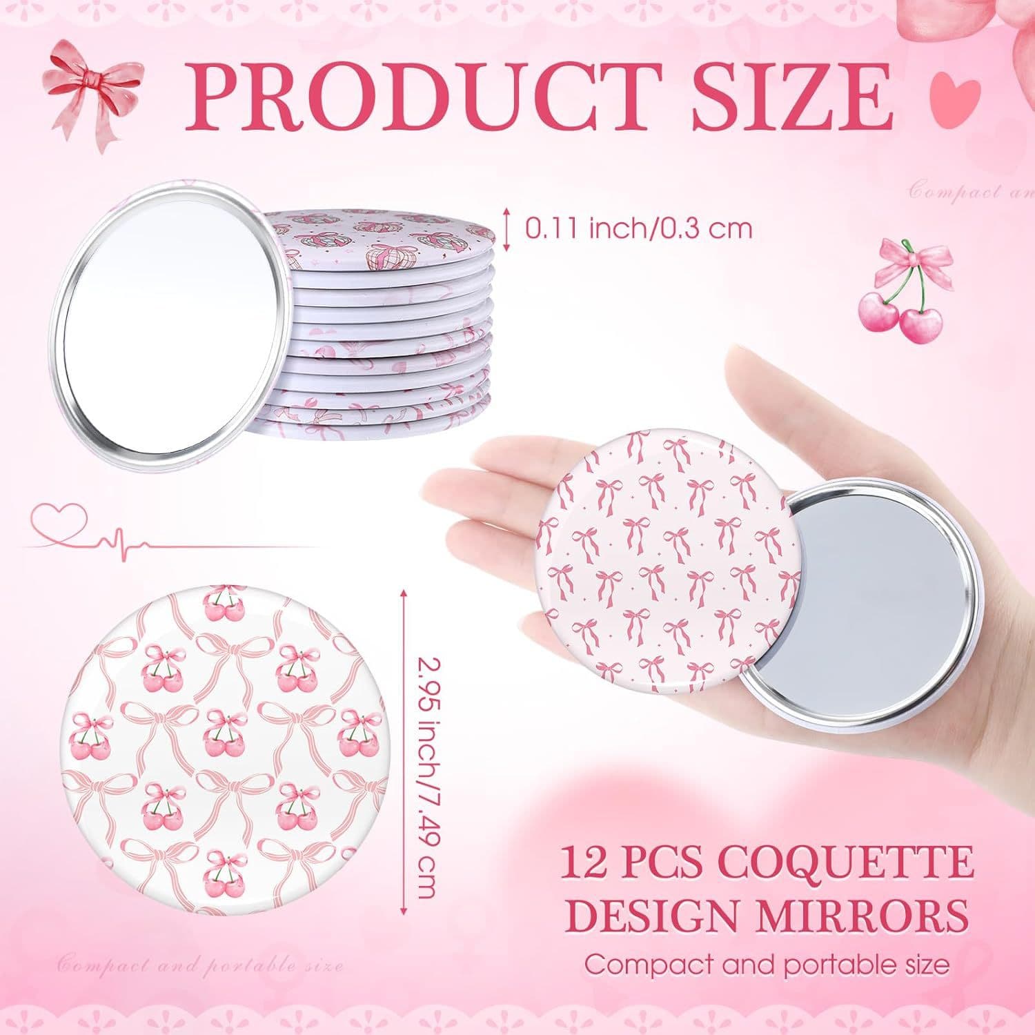 12-Pack Small Mirror Butterfly Bow Theme Party Decoration Travel Makeup Pocket Wallet Mini Mirror